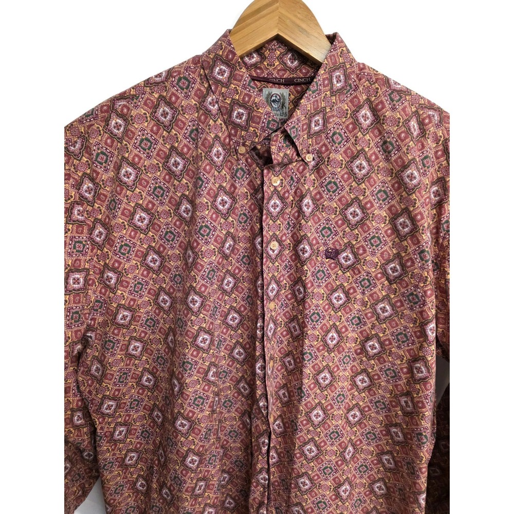 Cinch Mens XXL Long Sleeve Button Down Western Shirt Burgundy Paisley Geometric